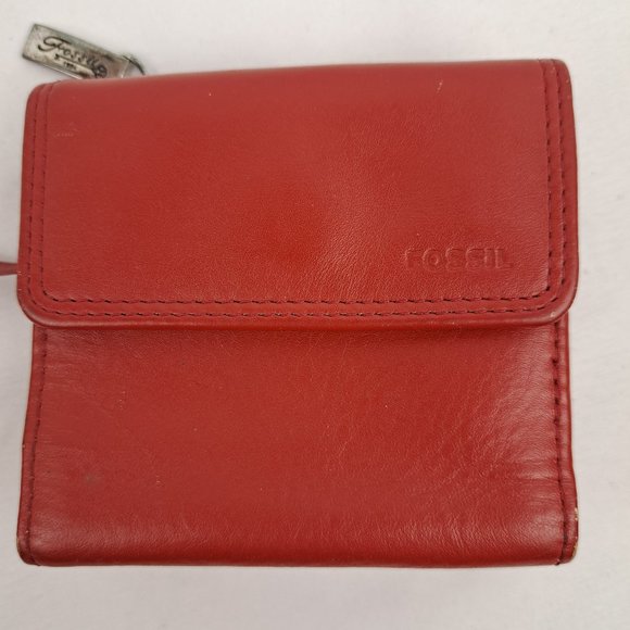 Vintage Fossil Mini Compact Wallet Red Leather - Picture 2 of 16